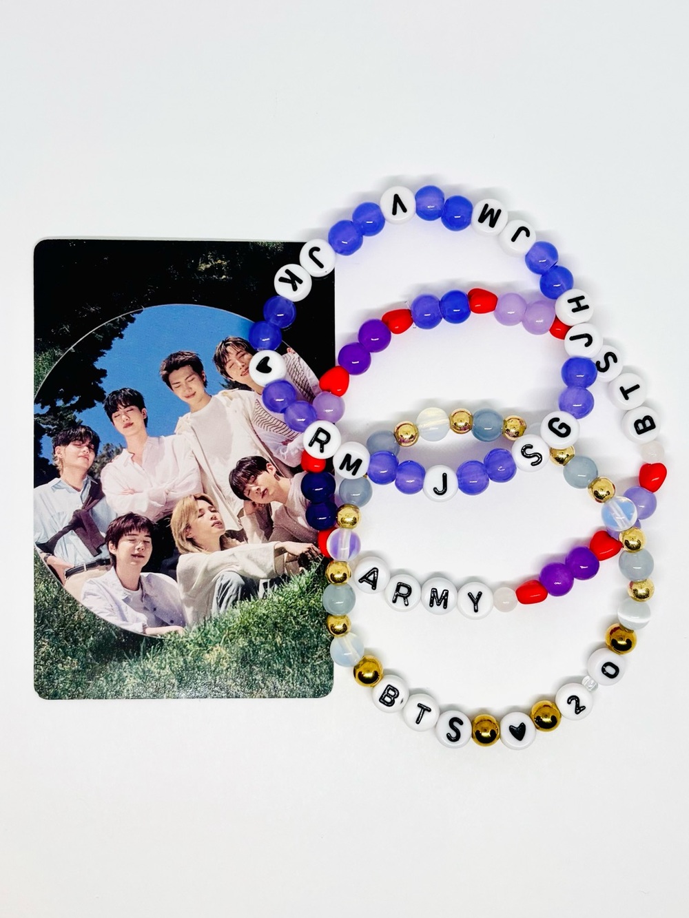(4pcs) BTS 2.0 ARMY 7 MEMBER BRACELET PHOTOCARD BUNDLE